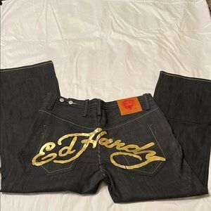 Ed Hardy Dark Jeans with Bold Gold Design